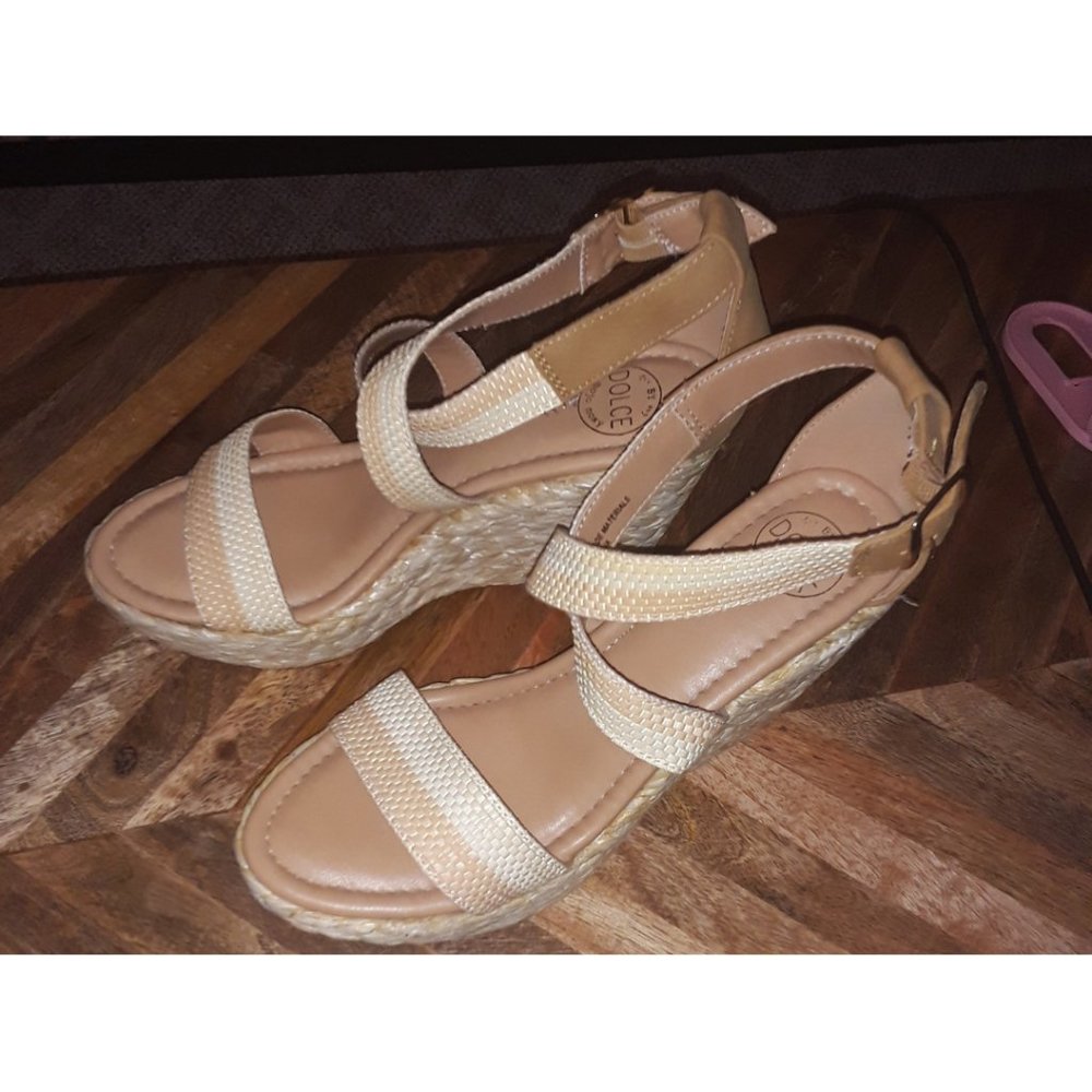 SOLD   DOLCE BY MOJO MOXY STRIPED DAVENPORT ESPADRILLE WEDGE HEEL SANDALS - Picture 6 of 13